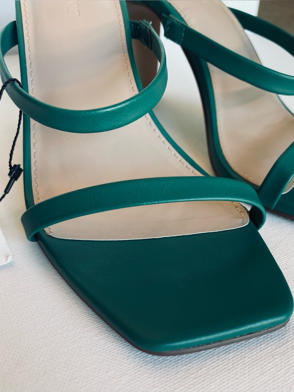 NEW THE DROP AVERY SQUARE TOE TWO STRAP HIGH HEELED SANDAL ULTRAMARINE GREEN SZ7 - Picture 5 of 16